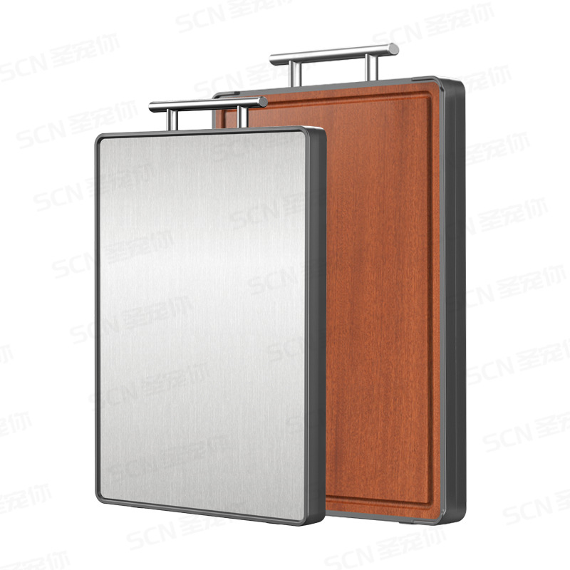 Double-sided cutting board, ebony wood, antibacterial, anti-mold, household kitchen supplies, stainless steel cutting board