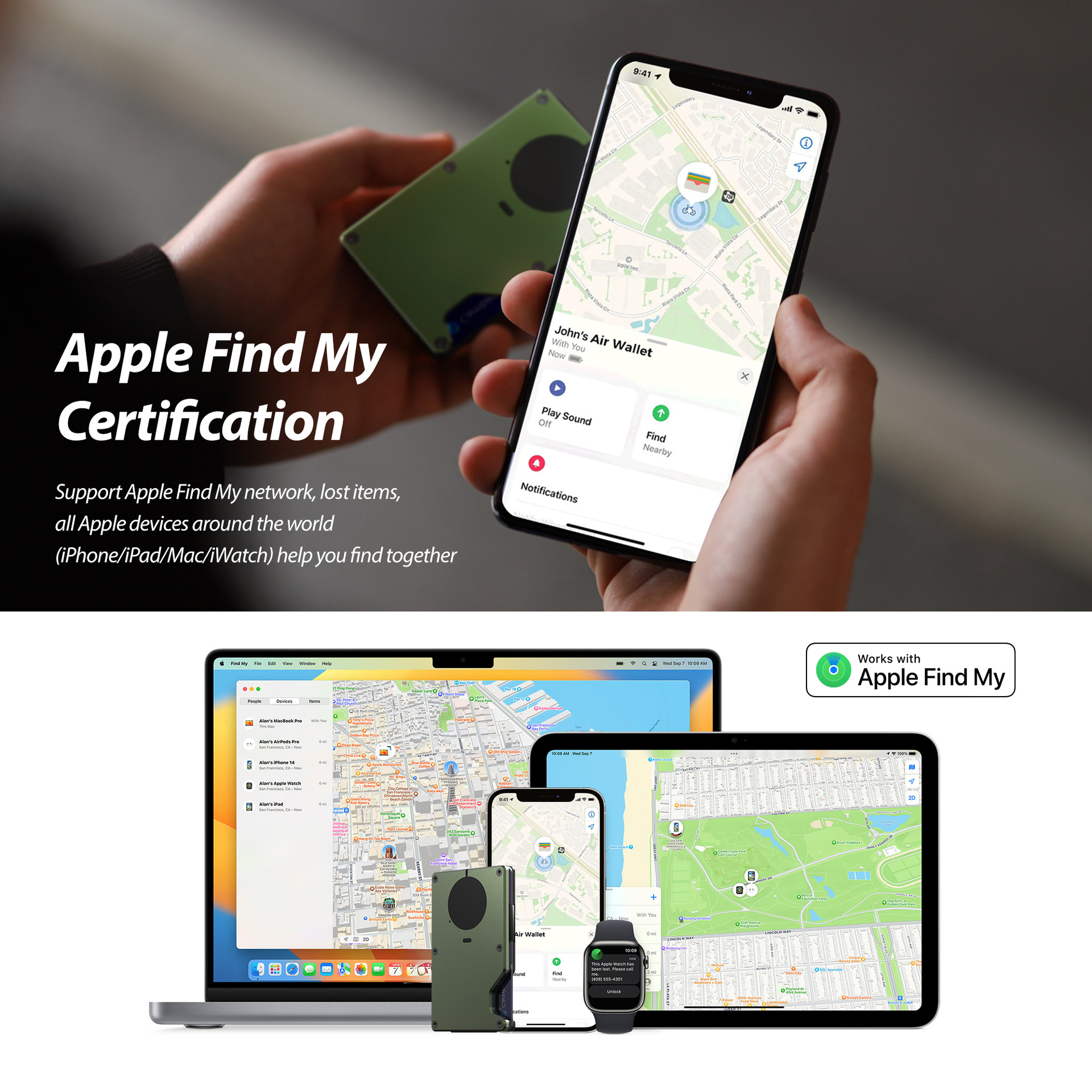 New built-in tracker wallet Apple Find My Air tag chip RFID anti-theft