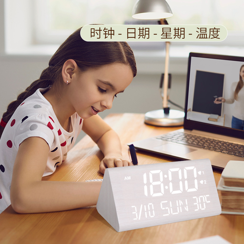 LED Wooden Clock Digital Night Light Silent Digital Alarm Clock Perpetual Calendar Temperature Electronic Clock Multifunctional Clock