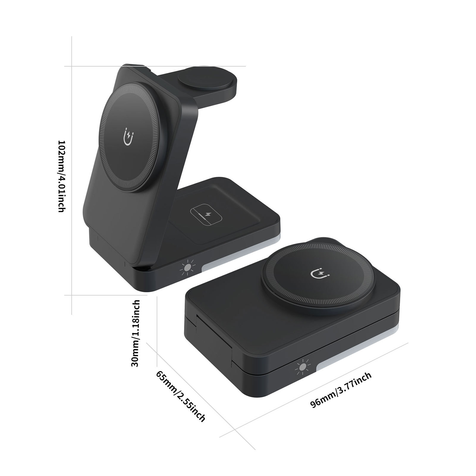 Magnetic wireless phone headset charger 15W foldable three-in-one stand wireless charger