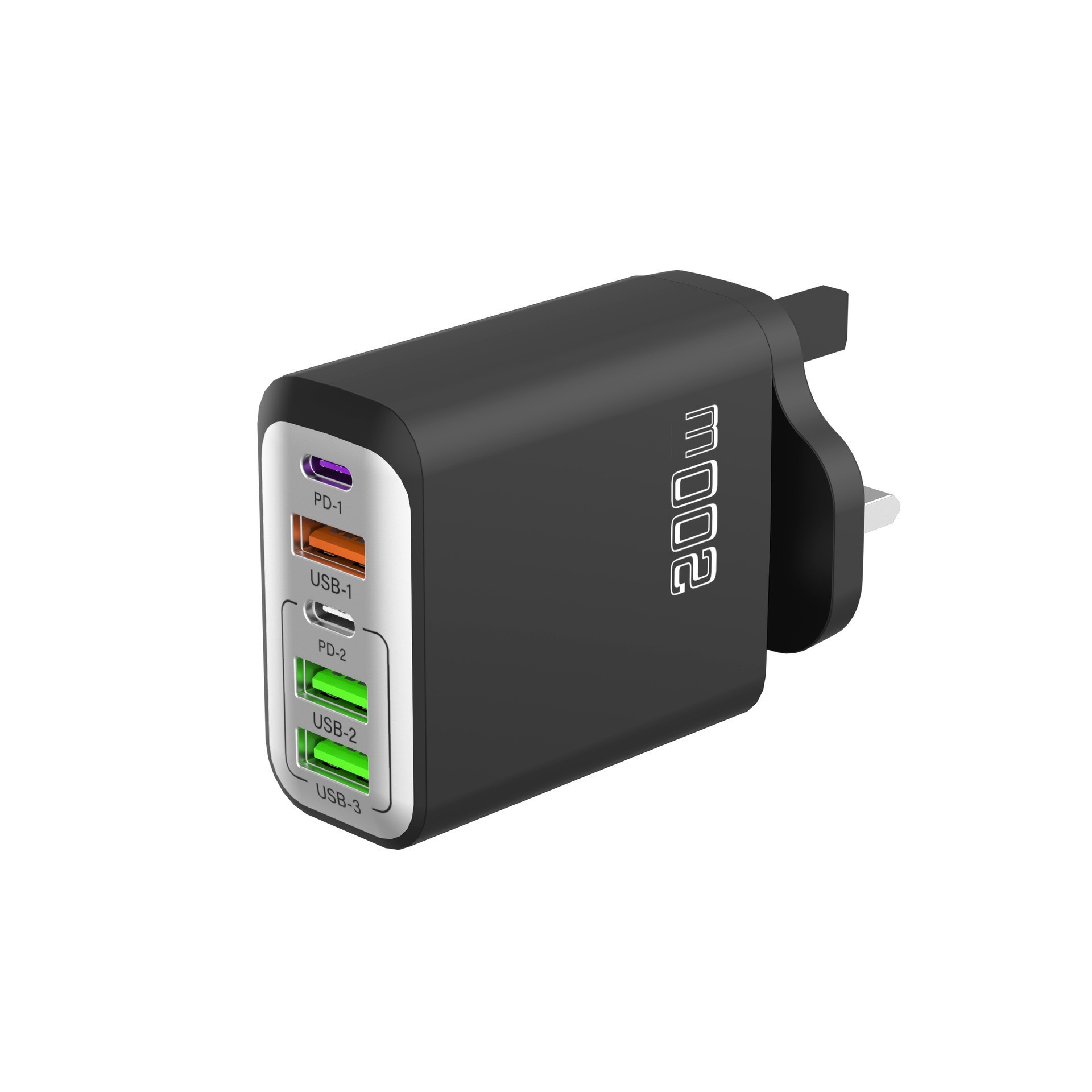 200W Charger UK Plug Multi-Port Phone Charging Head 3USB+2C Plug Type-C Adapter
