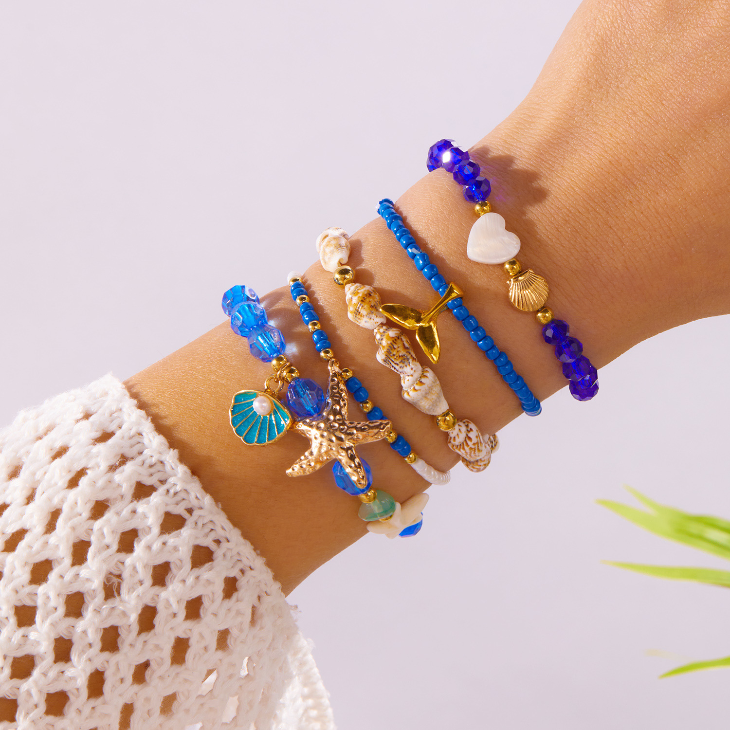 Bohemian Shell Set Bracelet Pendant Niche Women Seed Bead Multi-layer Elastic Bracelet