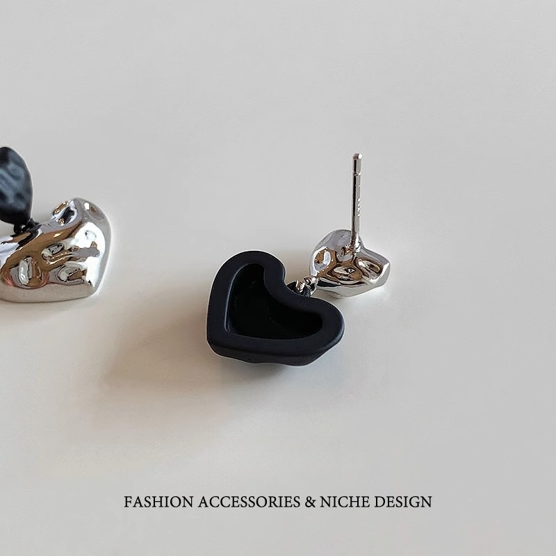 AB Asymmetrical Two-Color Heart Stud Earrings Women Niche Earrings Ear Accessories