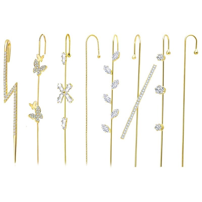 Copper zircon ear hook simple line earring women piercing surround ear cuff oblique line earring