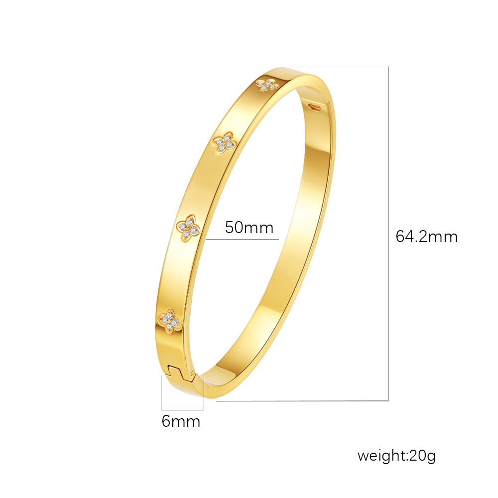 Round stainless steel snap bracelet, PVD 18K electroplated with rhinestones, for women, titanium steel bracelet ear accessories