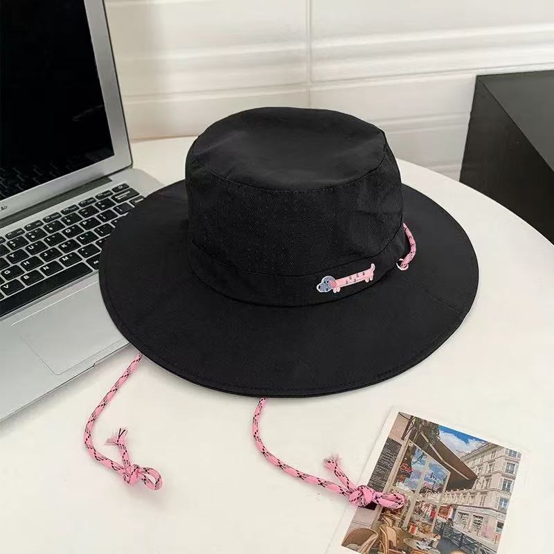 Summer New Outdoor Quick-Dry Hiking Hat for Women, Drawstring Sun Protection Fisherman Hat, Denim Hat, Face Slimming, Embroidered Basin Hat