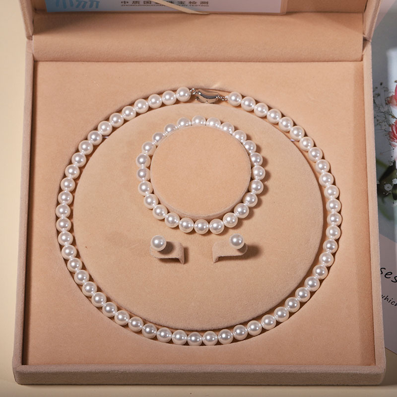 Natural Shell Bead Pearl Necklace Pearl Necklace for Women Three-Piece Set Gift Box Accessories Mother's Day Gift