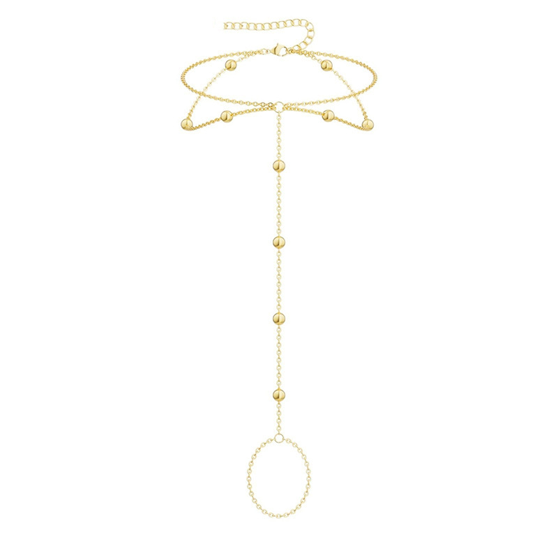 Rongshang New Gold Bead Y-Shaped Chain Layered Anklet for Women Bohemian Style Ankle Ornament for Women Accessory