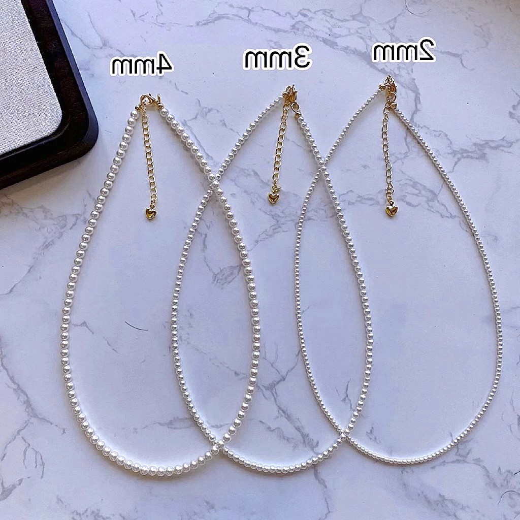 Swarovski 2mm Ultra Fine Rice Pearl Necklace for Women Clavicle Chain