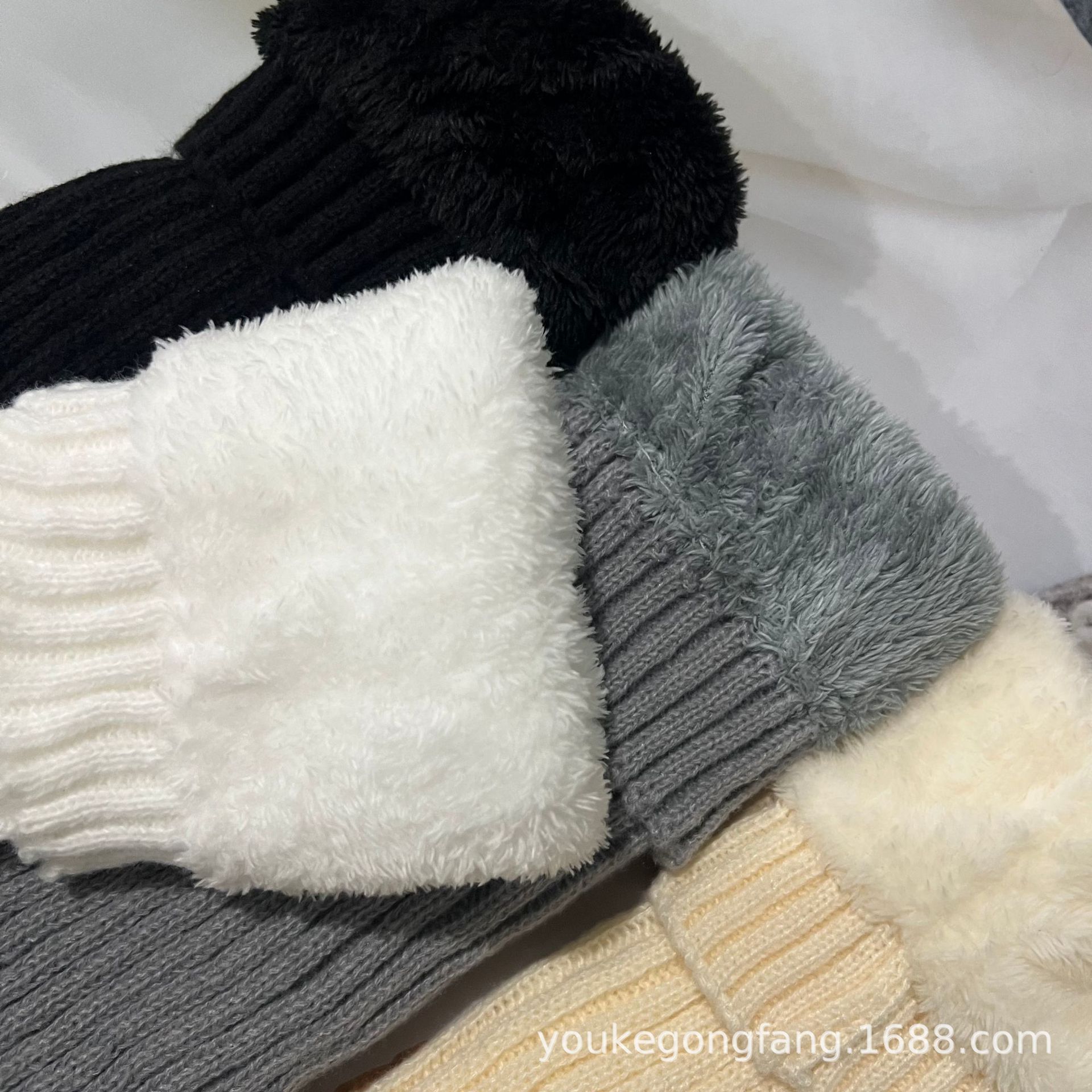 Winter Knit Sock Cuff Fleece Lined Thick Women's Warm Knee Protection Calf Protection Striped Solid Color Stacked Socks Sock