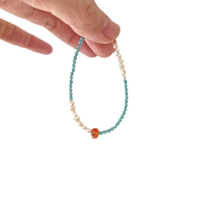 Turquoise baroque freshwater pearl bracelet 2025 new niche layered women's hand jewelry