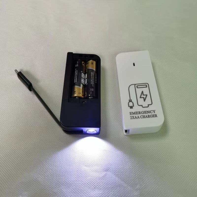 2AA new with cable Type-c phone emergency charger portable LED light 2x 5号 battery box backup charging