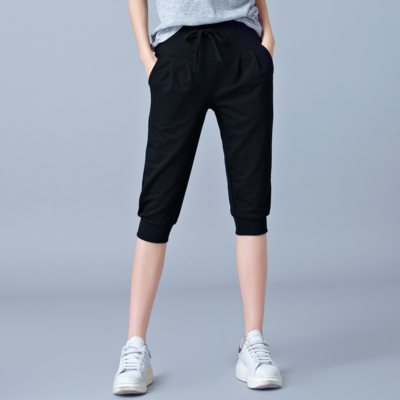 High waist elastic seven-tenths pants women summer thin sports pants loose harem pants 200 jin fat mm plus size casual women pants