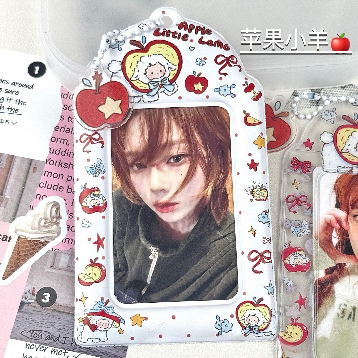 Idol 3-inch card display original apple sheep PVC card sleeve campus meal card storage card bag pendant