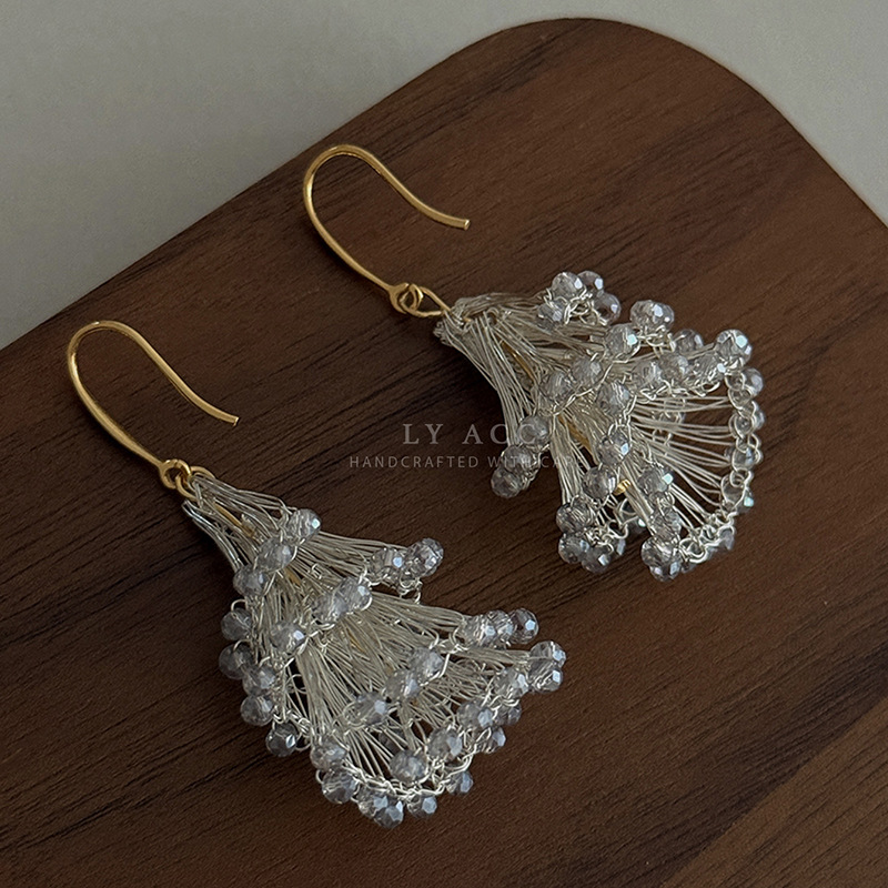 Gentle Fan-Shaped Crystal Tassel Earrings for Women Starry Sparkling Dreamy Earrings