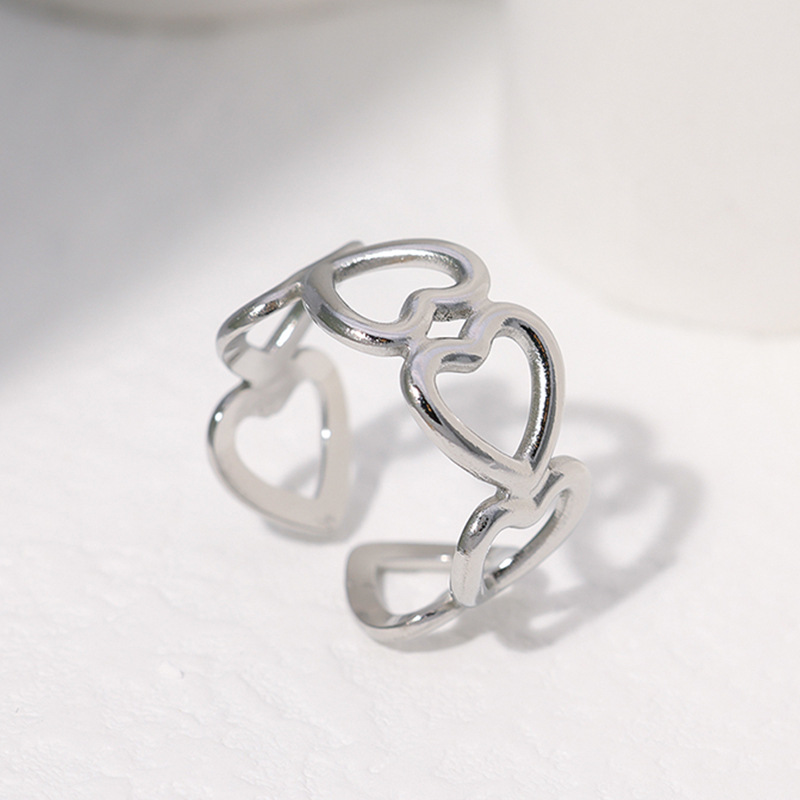 Titanium steel ring women leaf love shape niche simple open stainless steel ring