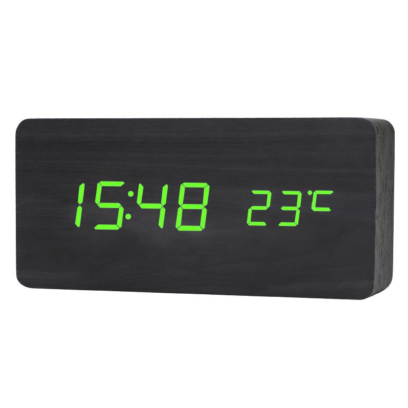 Multifunctional voice-controlled wooden clock, simple home wooden clock, multifunctional student gift electronic clock