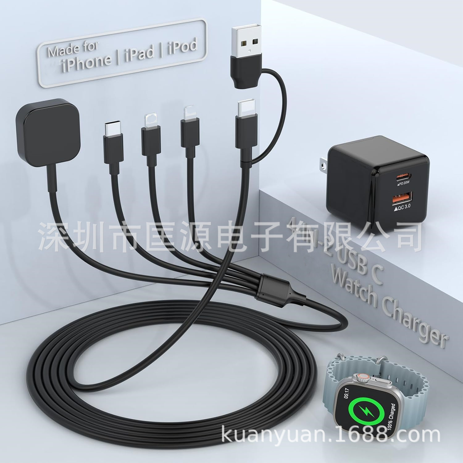 4-in-2 Multi-Function Charging Cable for Apple Watch Charger iWatch S2-S10/SE/Ultra