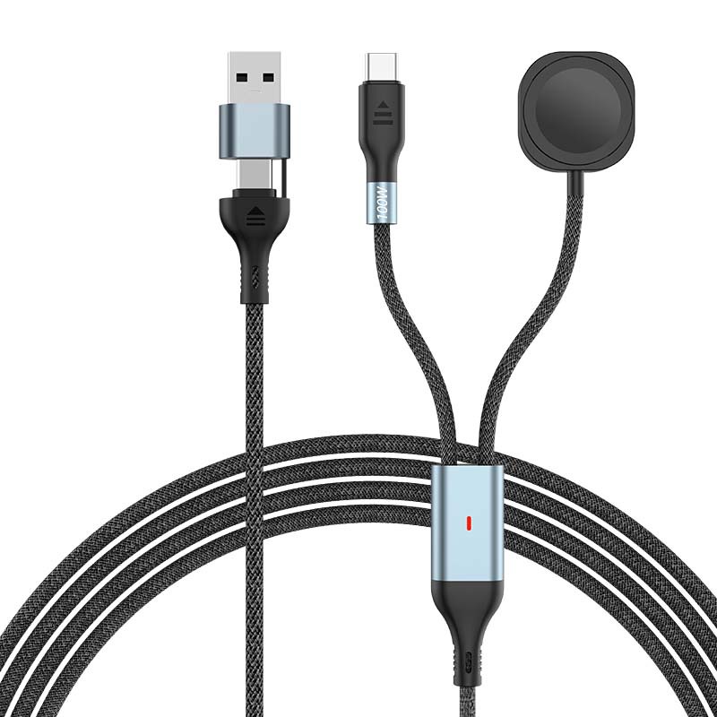 2-in-3 PD100W fast charging cable with magnetic wireless charger for Apple iWatch laptop
