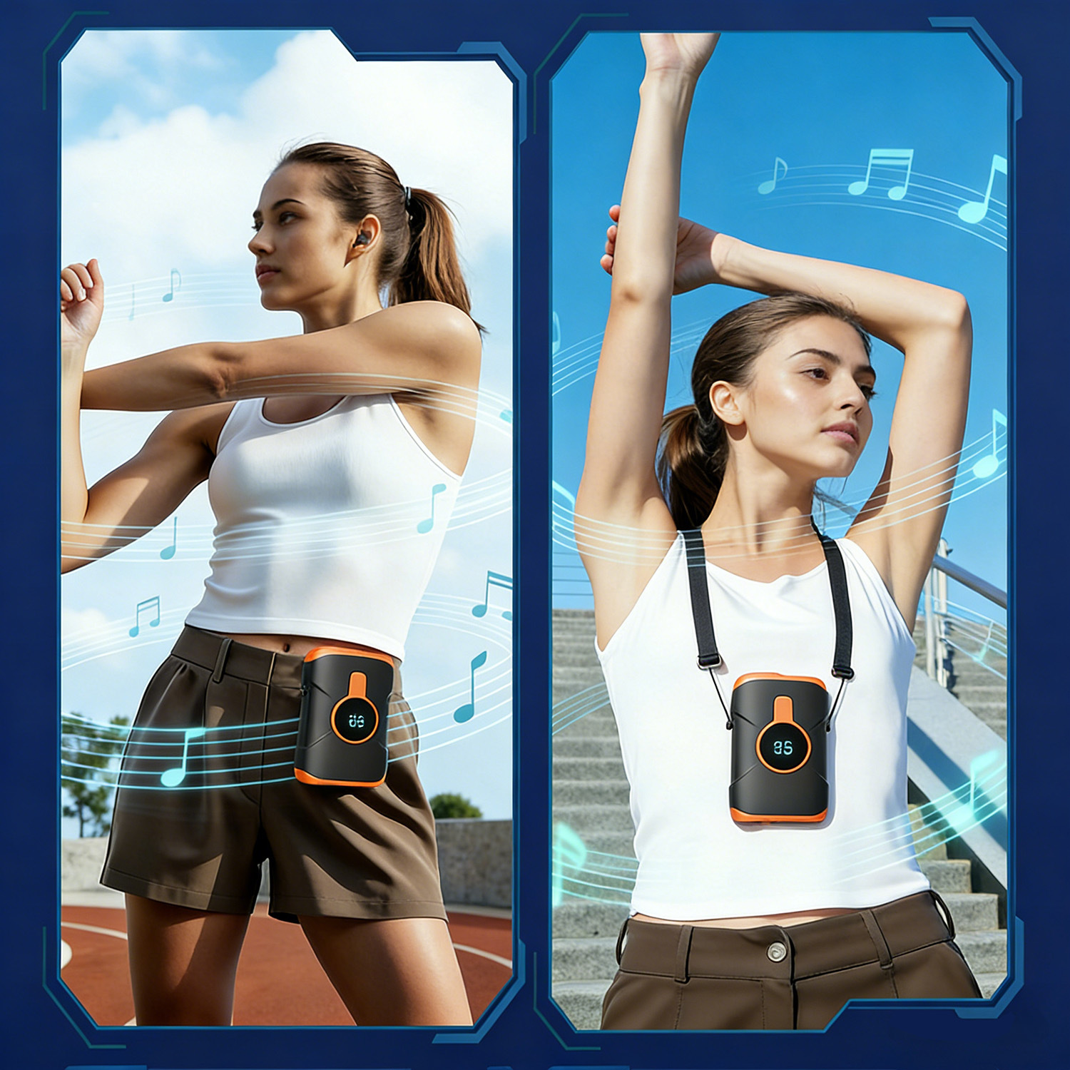 Bluetooth Speaker Waist Fan USB Charging Neck Hanging Portable High Wind Long Battery Life Outdoor Small Fan