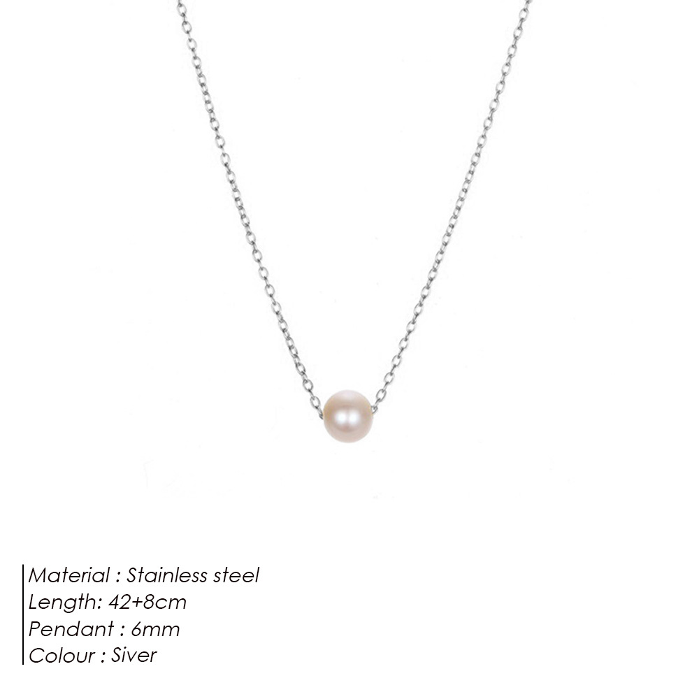 eManco New Accessories Simple Pearl Pendant Women Stainless Steel Gold Plated Necklace Collarbone Chain