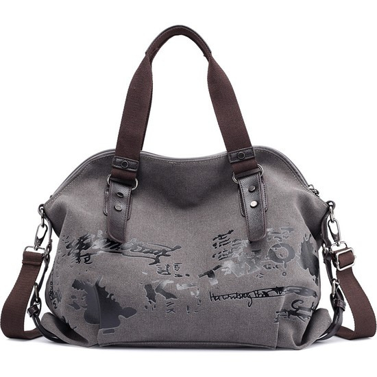 Women's washed large capacity canvas bag soft handle handbag canvas large bag shell-shaped printed women's bag shell bag