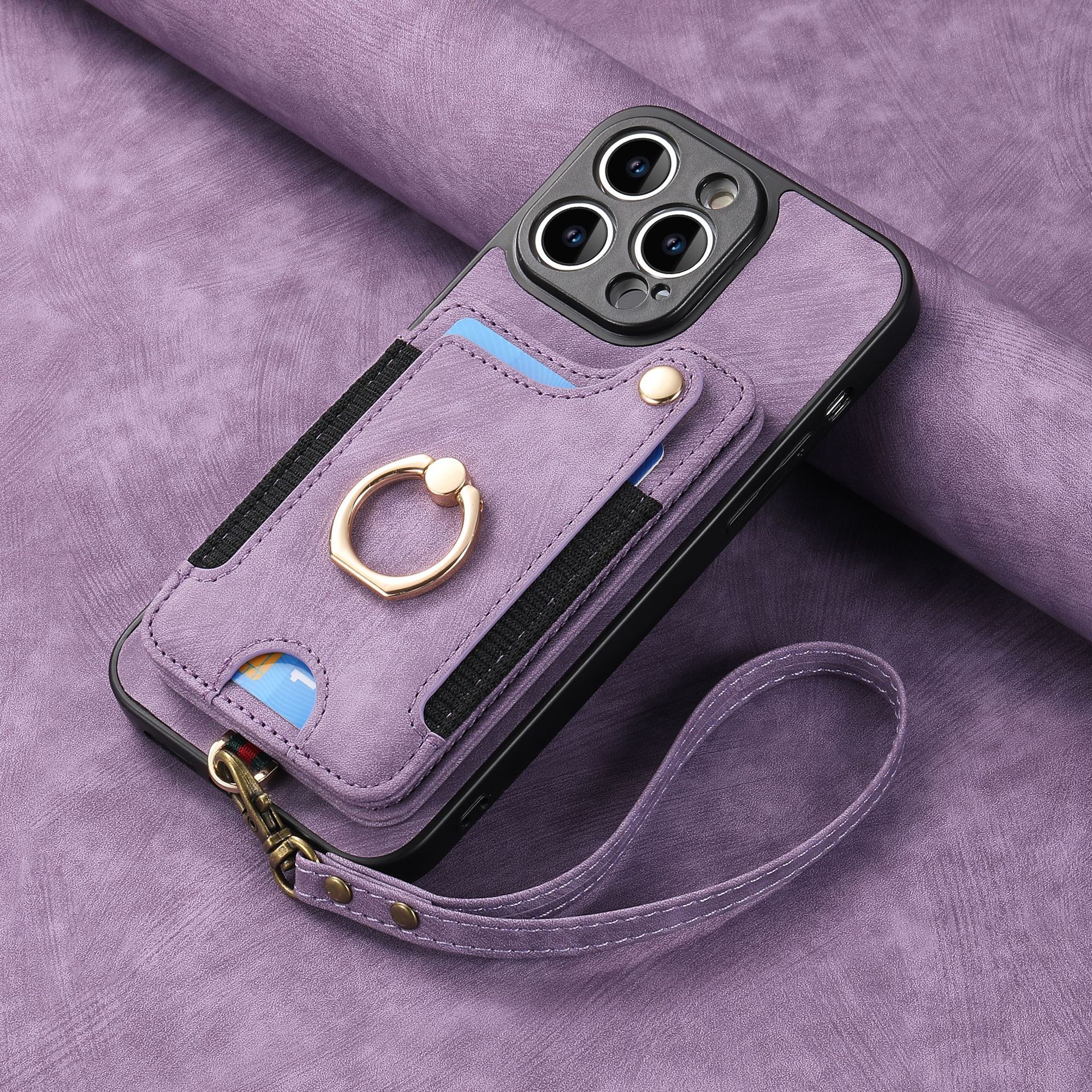 For iPhone18 phone leather case RFID anti-skimming ring buckle lanyard multifunctional card holder Apple phone