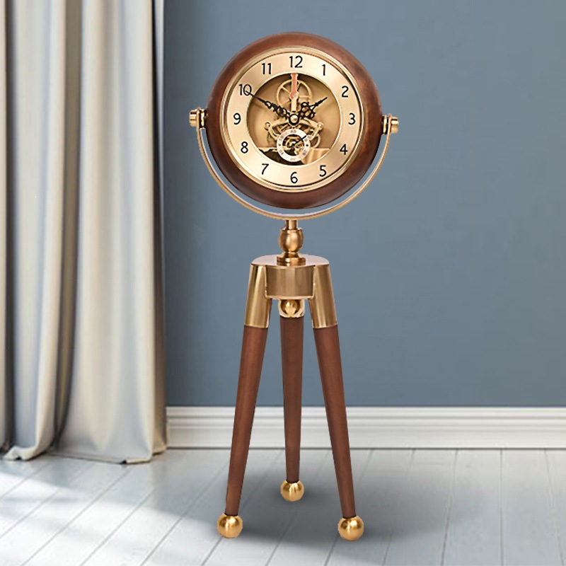 American Style Living Room Silent Gear Desk Clock Home Desktop Ornament European Style Home Decorative Table Tripod Clock