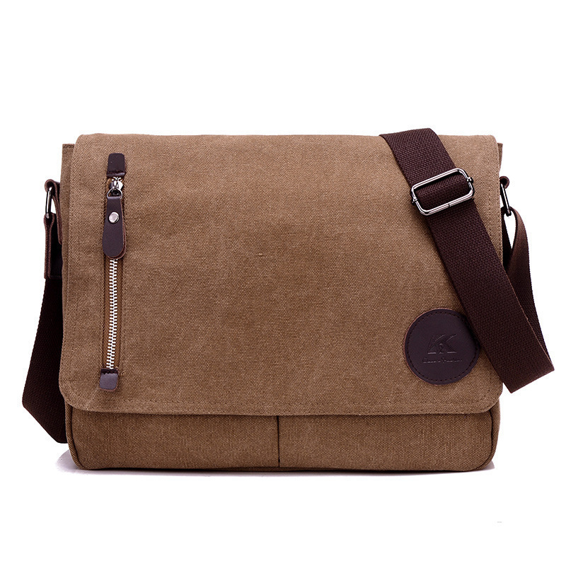 2026 new men's canvas shoulder bag leisure crossbody business commuting solid color large capacity bag