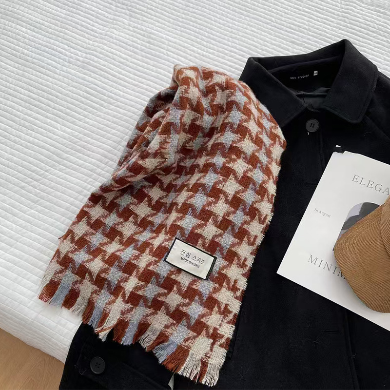 Plaid scarf women warm new dry rose pink autumn and winter color bright soft tassel shawl neck scarf