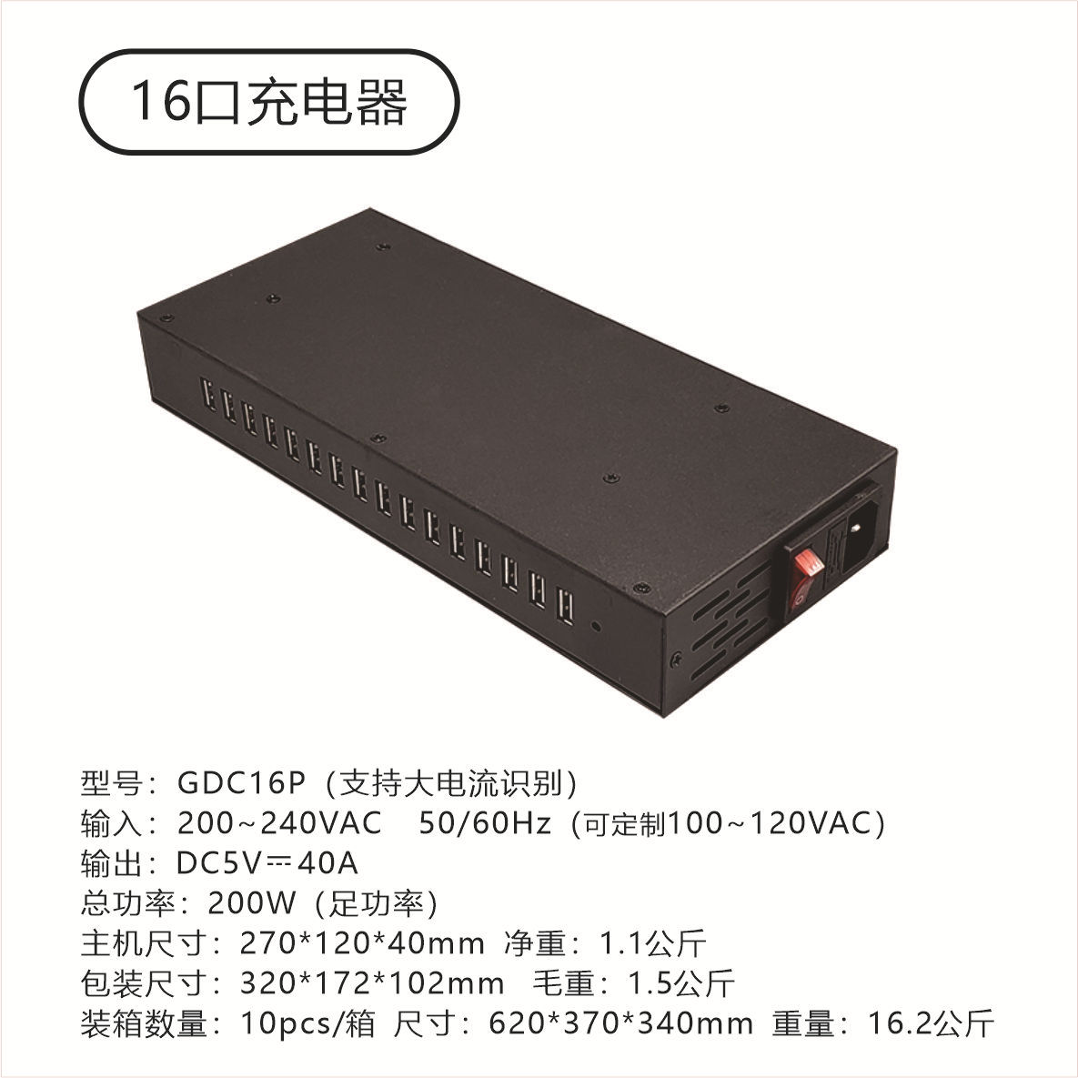 美规/AC 110V · GDC15【16口200W40A大电流IC识别 2.4A/用于平板电脑】