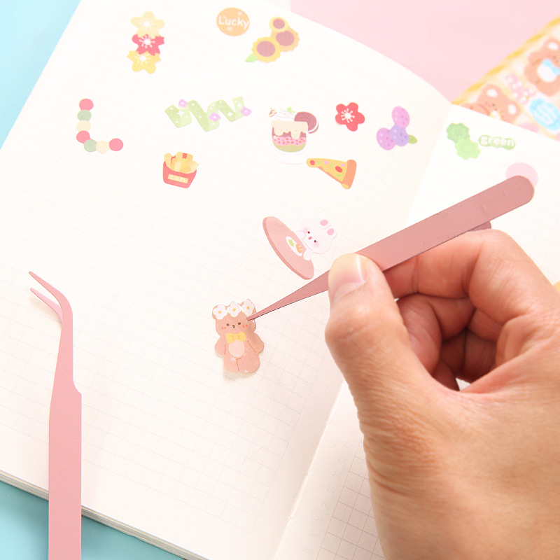 DIY colorful pointed curved tip clip macaron pink eyelash manual hand account tweezers stainless steel tweezers