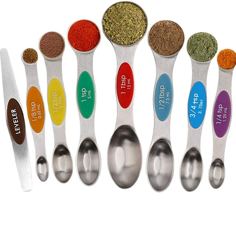 FCM Magnetic Overlapping 430 Stainless Steel Double Head Measuring Spoon Set with Scale Multifunctional Measuring Spoon
