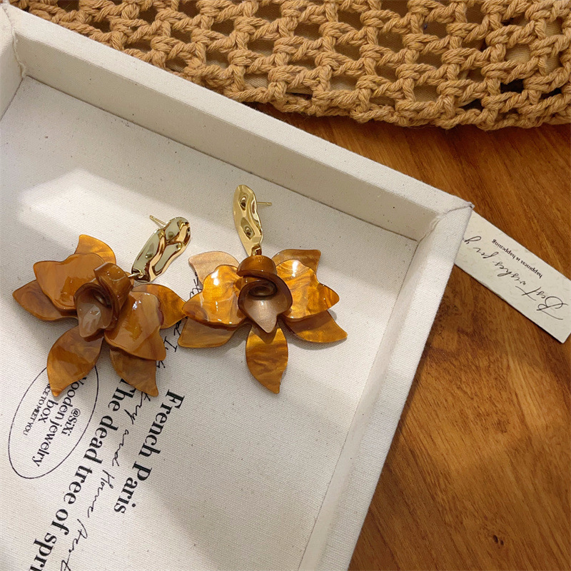 Gardenia White Coffee Flower Earrings Niche Exaggerated Petal Ear Accessories