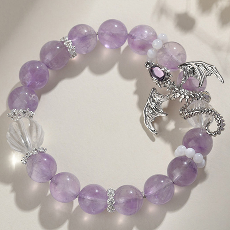 Natural Amethyst Yellow Tower Crystal White Crystal Single-loop Round Bead Bracelet Original Romantic Purple Love Bracelet Women