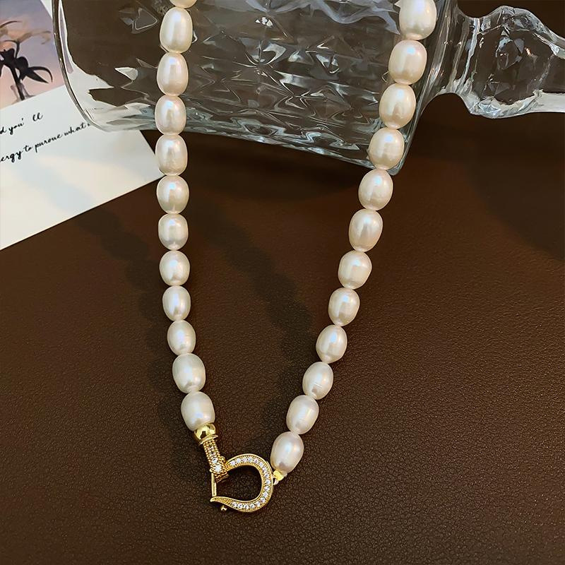 8mm natural freshwater pearl necklace with horseshoe clasp, collarbone chain, neck chain, exquisite and elegant