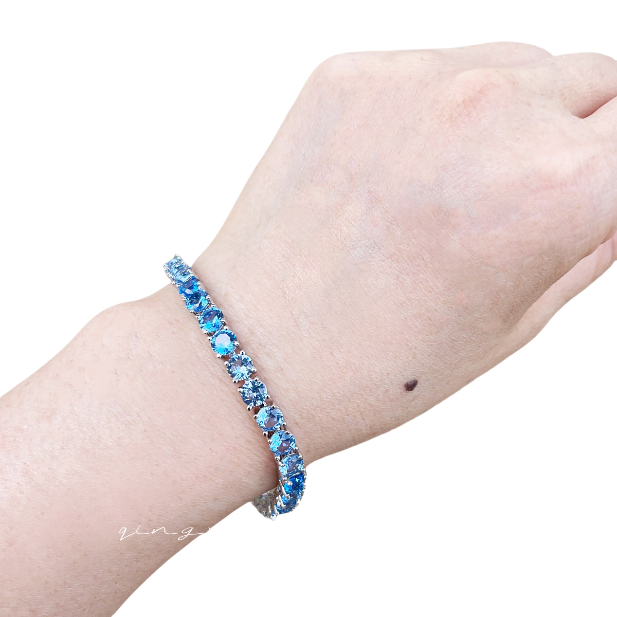 Light Sea Blue Spinel Tennis Bracelet Gradient Sea Blue Simulated Blue Topaz Simple Women's Hand Jewelry