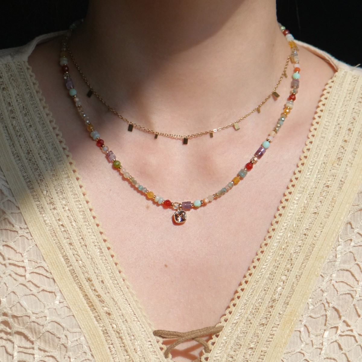 「Rainbow Dance」Rainbow bead necklace, collarbone chain, new summer dopamine neck chain