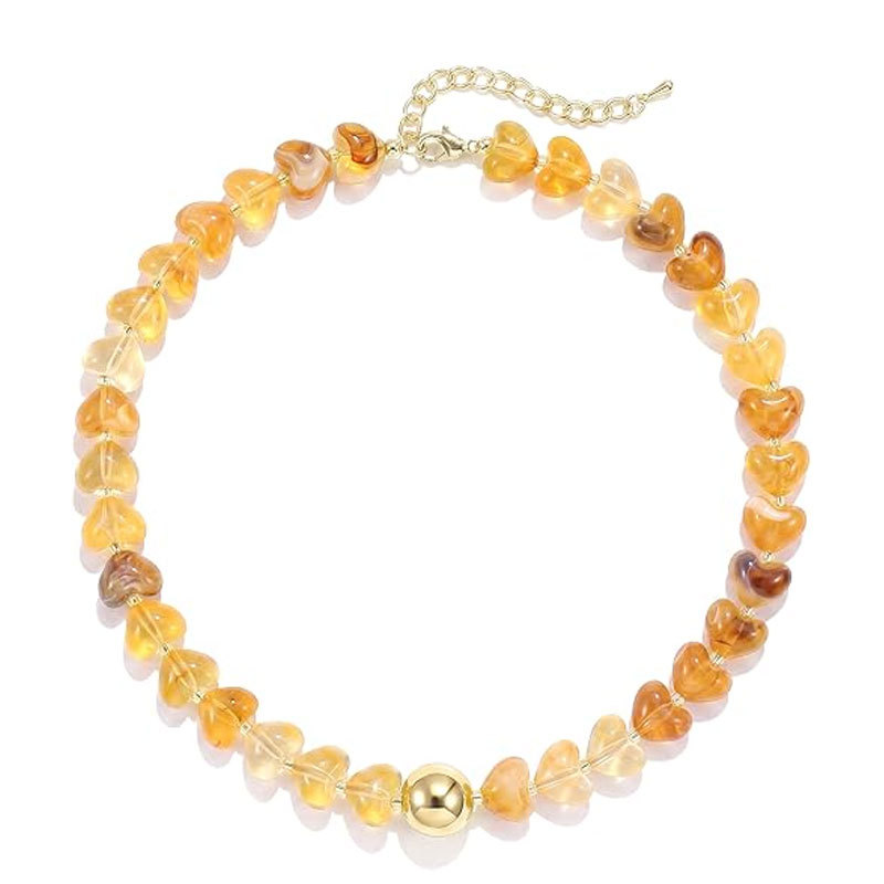 Colorful Heart Shaped Beaded Necklace Women Cute Acrylic Adjustable Jewelry Necklace