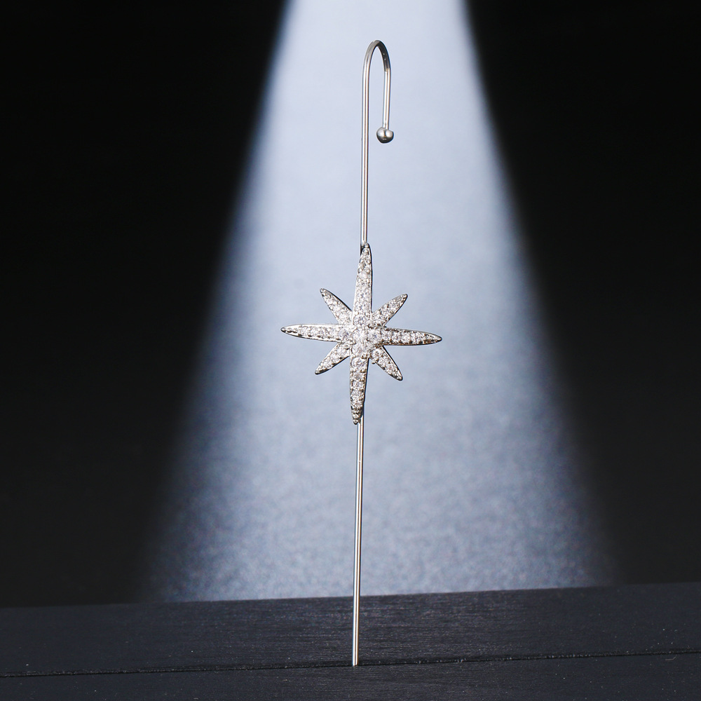 Fairy copper zircon platinum piercing ear needle surround ear cuff oblique line earrings women