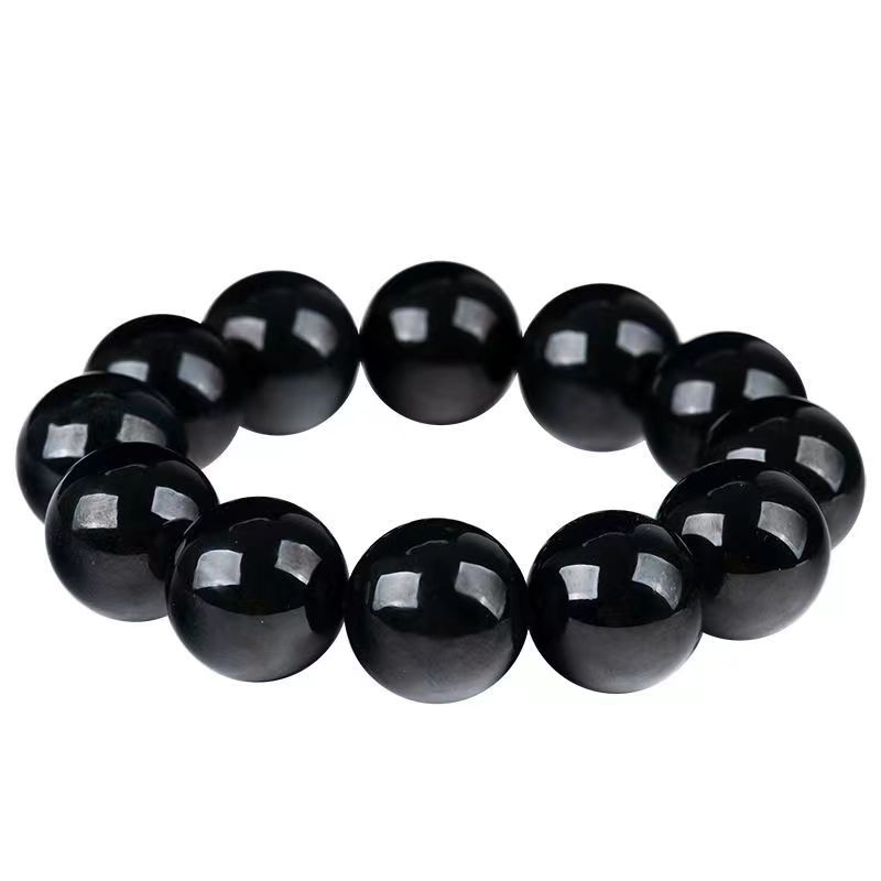 Xinjiang Tianyu Bracelet Black Jade Old Style Beads Couple Bracelet Pure Black Mutton Fat Jade Round Beads Live Broadcast