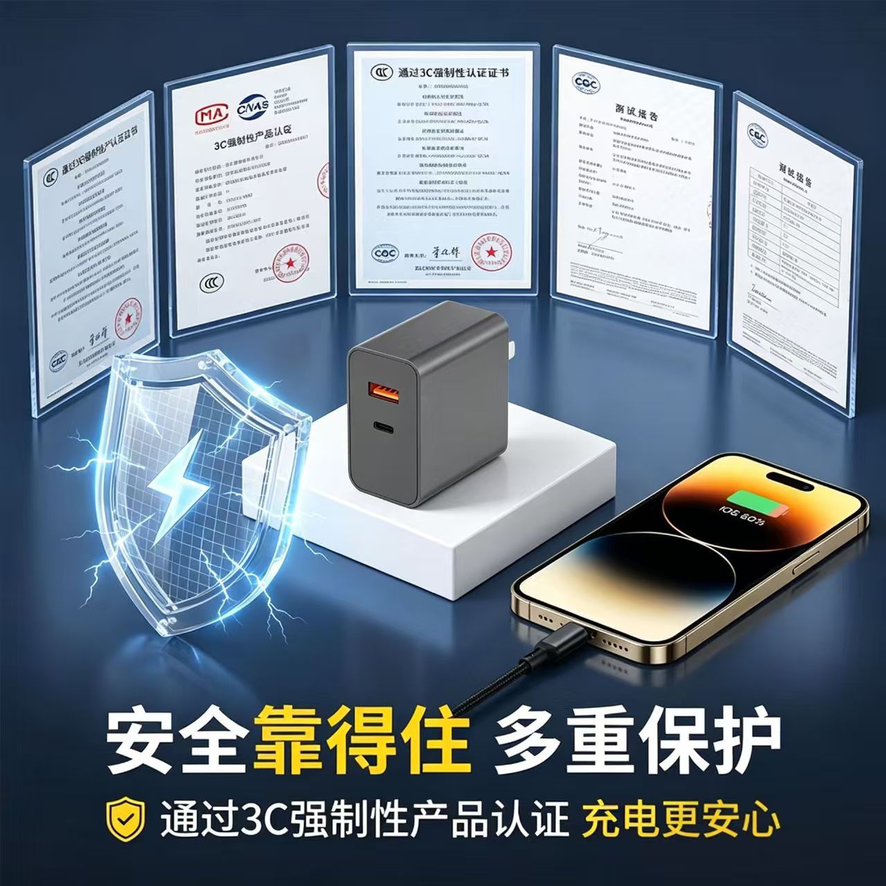 New national standard 65W GaN charger A+C dual-port fast charging head for Android and Apple