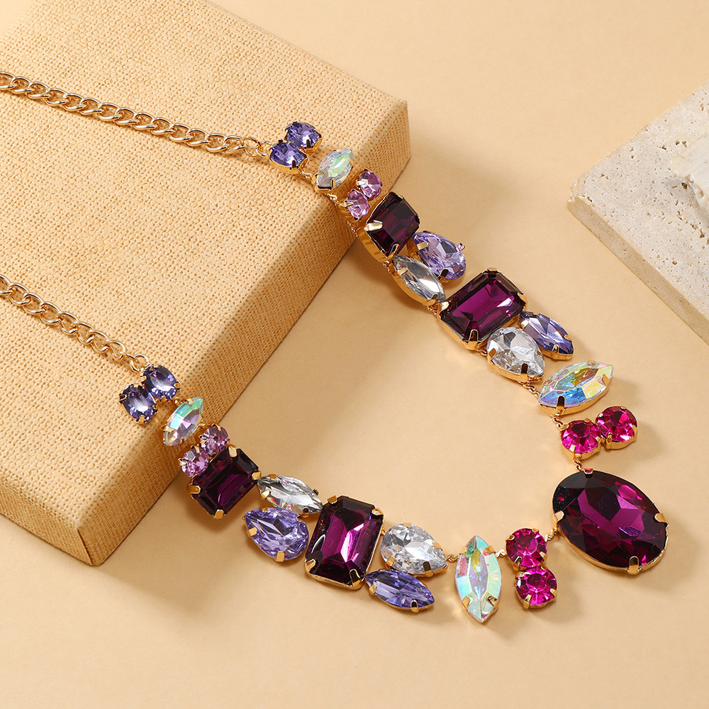 Colorful diamond necklace for women exaggerated banquet collarbone chain crystal necklace