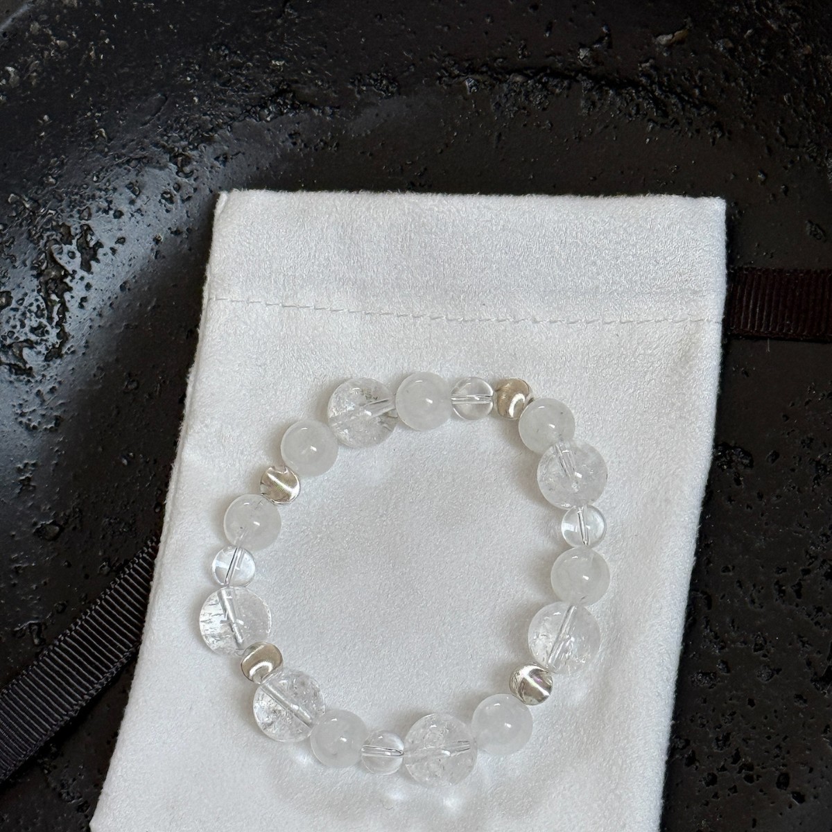 Stabilize emotions natural white Aze snowflake phantom crystal bracelet S925 sterling silver cat eye bead light feeling