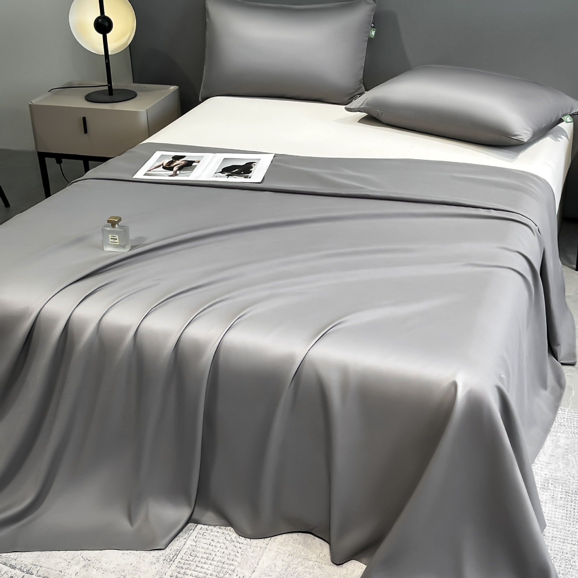 2026 new summer cool ice silk bed sheet single piece student dormitory solid color bare sleep quilt single pillowcase three-piece set