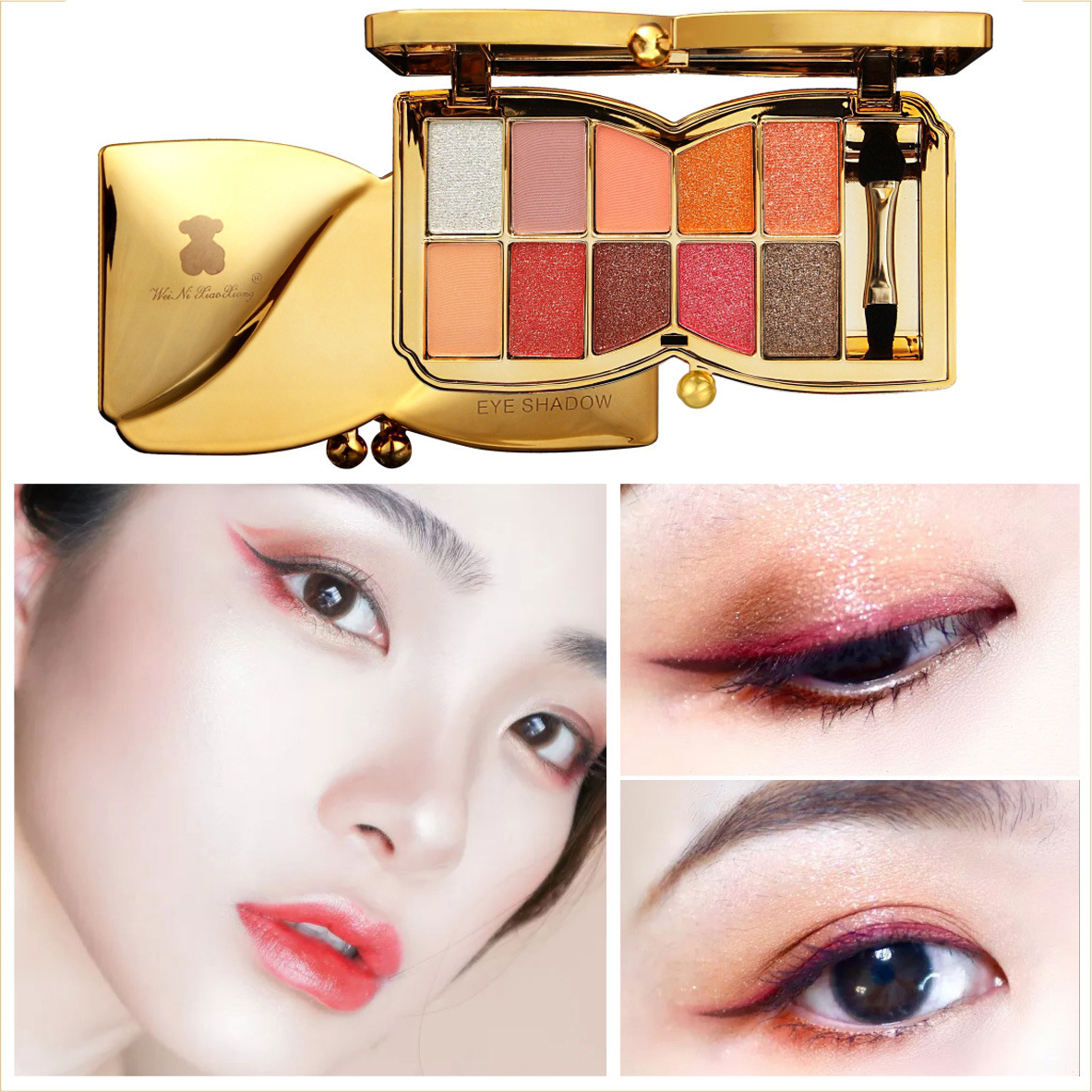Vini Bear 10-Color Explosive Shimmer Eyeshadow Shimmer All the Way Fine Non-Flying Powder Beginner