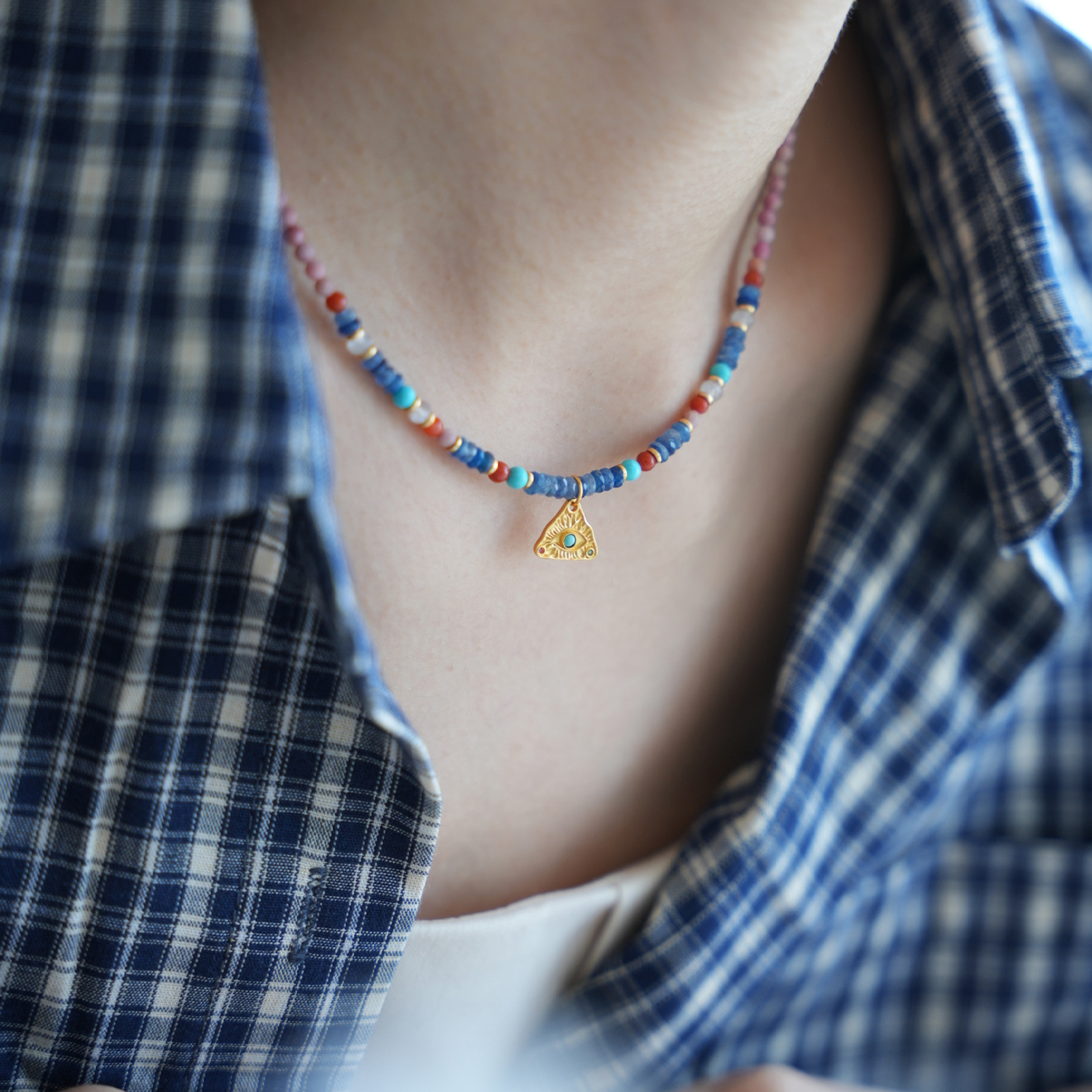 New Chinese-style Dunhuang style natural stone bead necklace for women, summer ethnic national style colorful dopamine collarbone chain