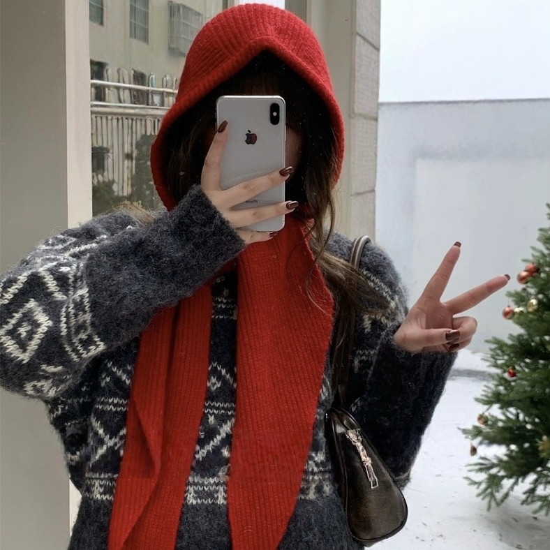 Export~Balaclava hat scarf integrated ear-protecting wool knitted wool hat women warm