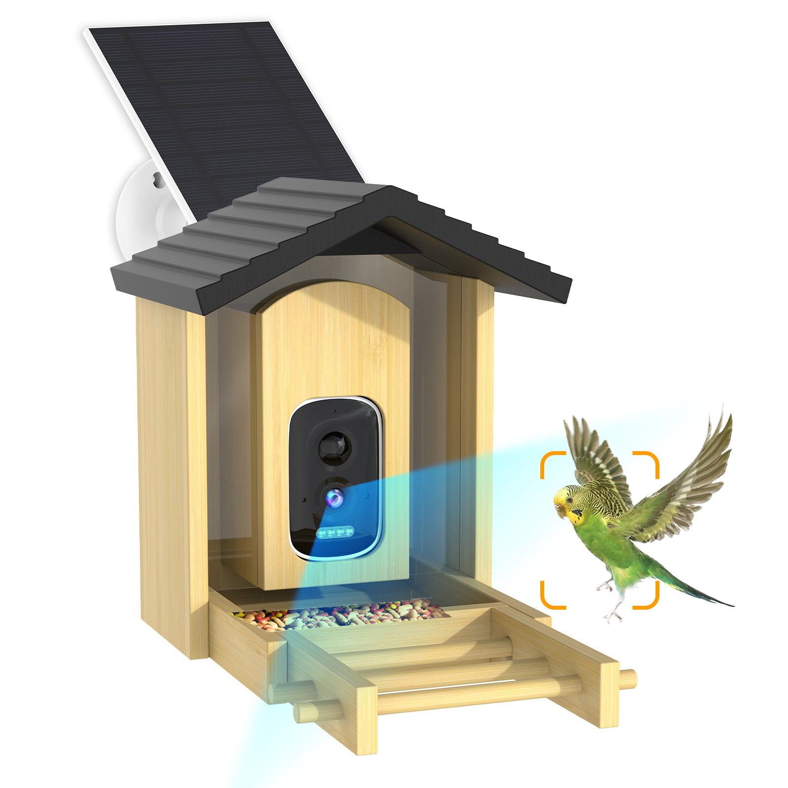 Bamboo Wood Smart Bird Feeder AI Bird Recognition HD Solar Long Battery Life Pet Feeder