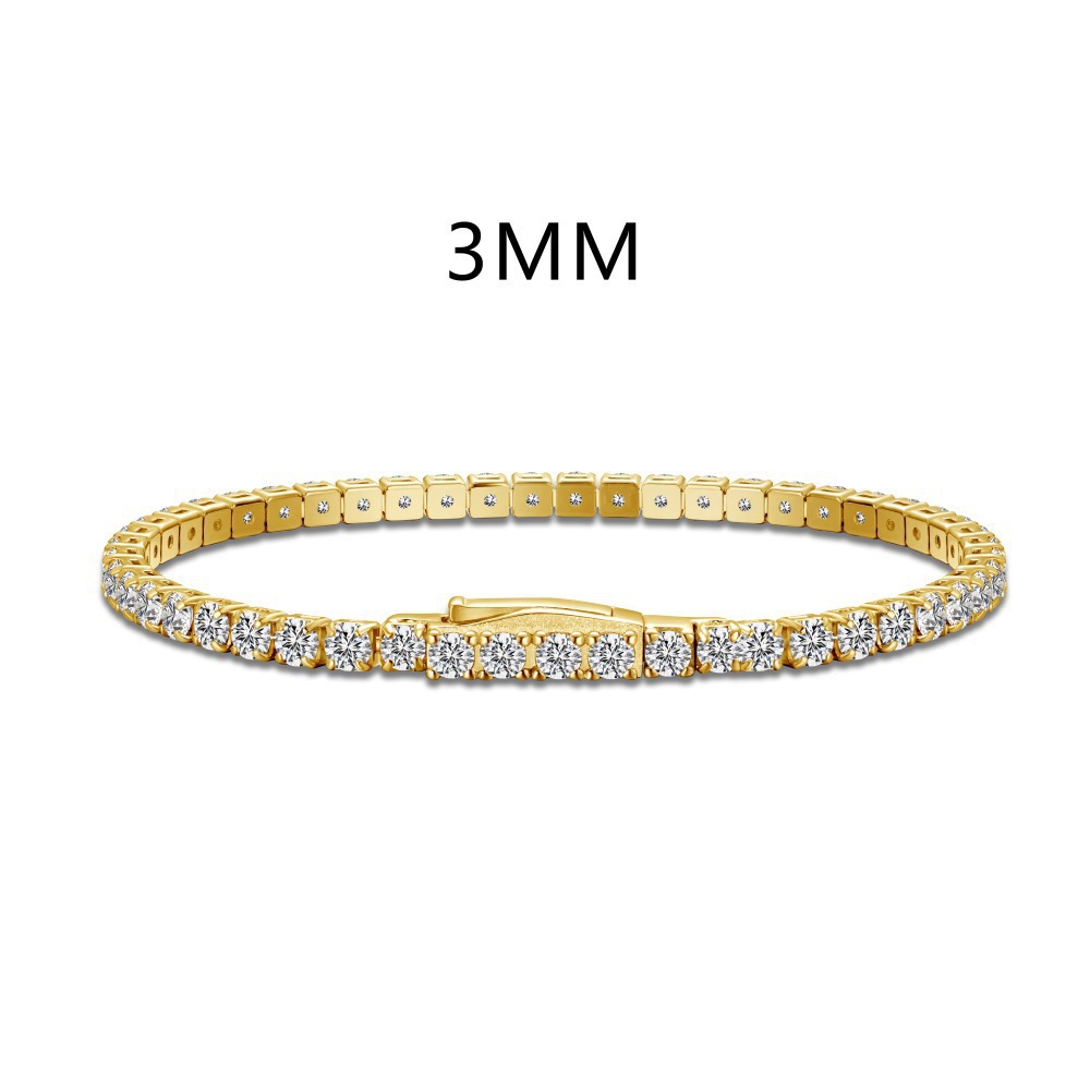 New S925 sterling silver bracelet for women, single row diamond buckle head 2MM 3MM tennis chain hand accessories